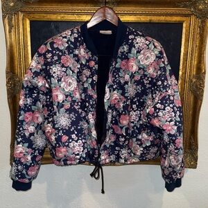 Eber San Fransisco Vintage USA Rose Floral Print Cropped Bomber Jacket Medium